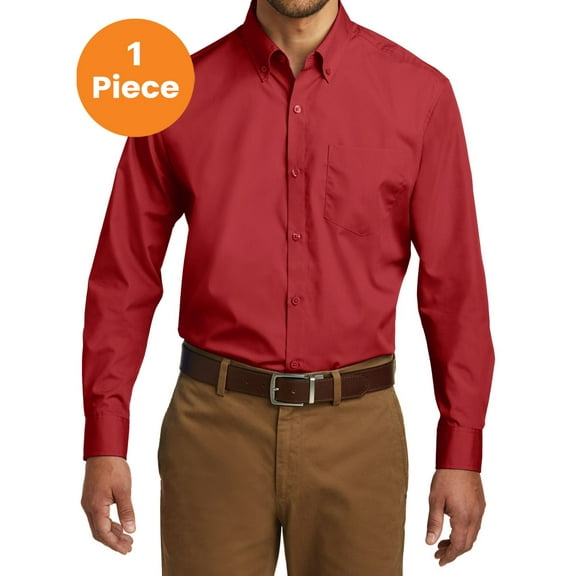 Port Authority W100 Long Sleeve Carefree Poplin Shirt, Rich Red, 3XL, Shop all kids