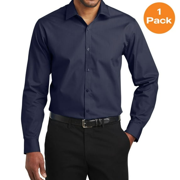 Port Authority W103 Slim Fit Carefree Poplin Shirt, River Blue Navy, 2XL, Mens T-Shirts