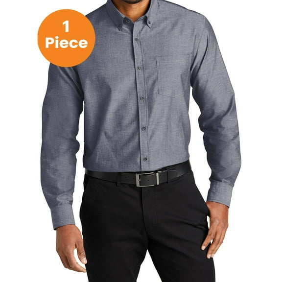 Port Authority W382 Long Sleeve Chambray Easy Care Shirt, Estate Blue, M, Men's Dress Shirt
