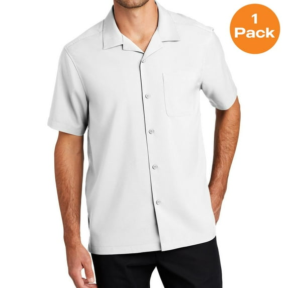 Port Authority W400 Short Sleeve Performance Staff Shirt , White, M, Mens Casual Button Down Shirts