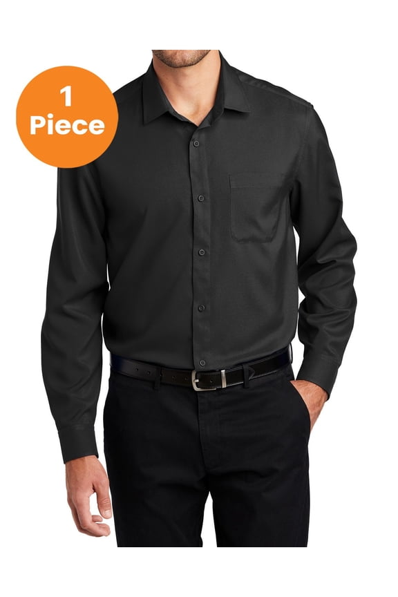 W401 Long Sleeve Performance Staff Shirt, Black, M, Mens Dress Shirts