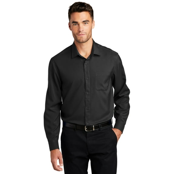 Port Authority W401 Long Sleeve Performance Staff Shirt, Black, XS