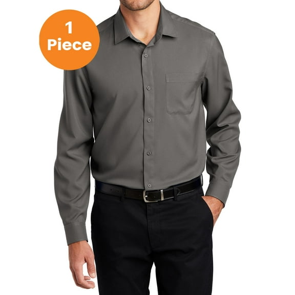 Port Authority W401 Long Sleeve Performance Staff Shirt, Graphite, L, Mens Dress Shirts