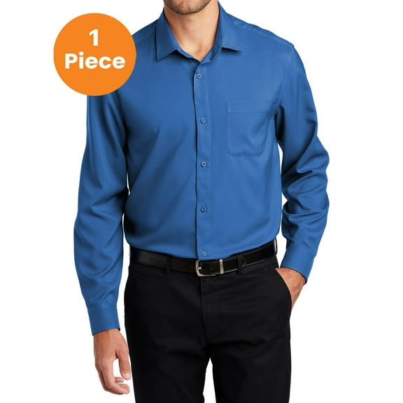 Port Authority W401 Long Sleeve Performance Staff Shirt, True Blue, S, Mens Dress Shirts
