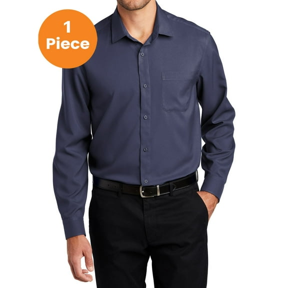 Port Authority W401 Long Sleeve Performance Staff Shirt, True Navy, XL, Mens Dress Shirts
