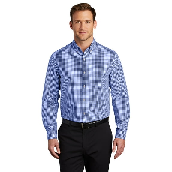 Port Authority W644 Broadcloth Gingham Easy Care Shirt, True Royal/ White, XL