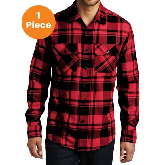 Port Authority W668 Plaid Flannel Shirt, Engine Red, XS, Mens T-Shirts