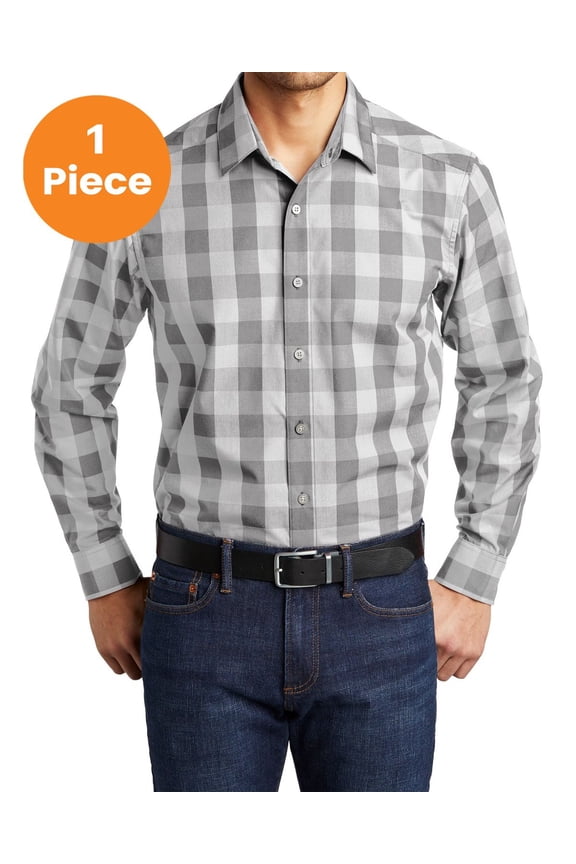 W670 Everyday Plaid Shirt, Shadow Grey, 3XL, Mens Casual Button Down Shirts