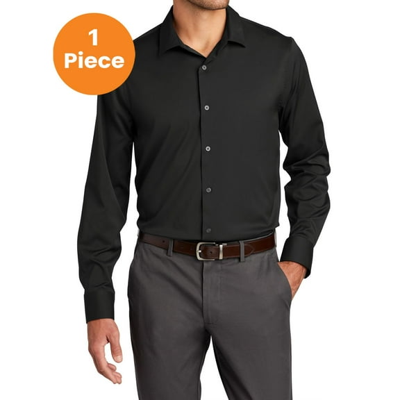 Port Authority W680 City Stretch Shirt, Black, L, Mens Casual Button Down Shirts