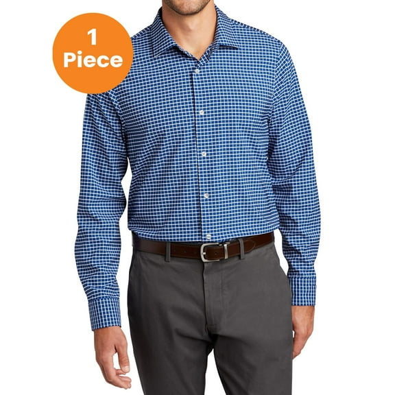Port Authority W680 City Stretch Shirt, True Blue/ White, L, Mens Casual Button Down Shirts