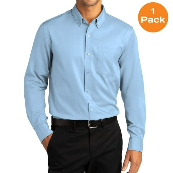 Port Authority W808 Long Sleeve SuperPro React Twill Shirt, Cloud Blue, 3XL, Mens Casual Button Down Shirts