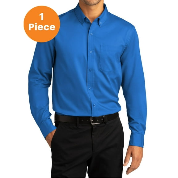 Port Authority W808 Long Sleeve SuperPro React Twill Shirt, Storm Grey, XL, Mens Casual Button Down Shirts