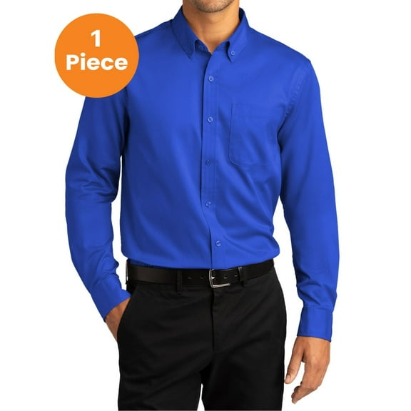 Port Authority W808 Long Sleeve SuperPro React Twill Shirt, True Navy, L, Mens Casual Button Down Shirts