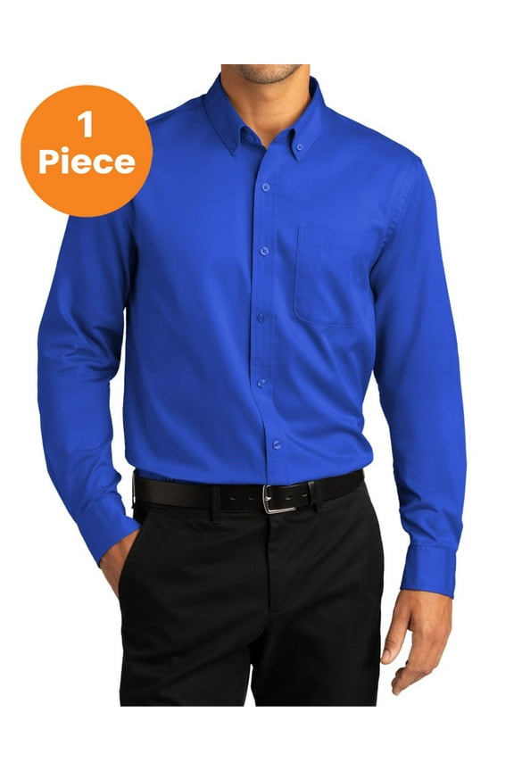 W808 Long Sleeve SuperPro React Twill Shirt, True Navy, L, Mens Casual Button Down Shirts