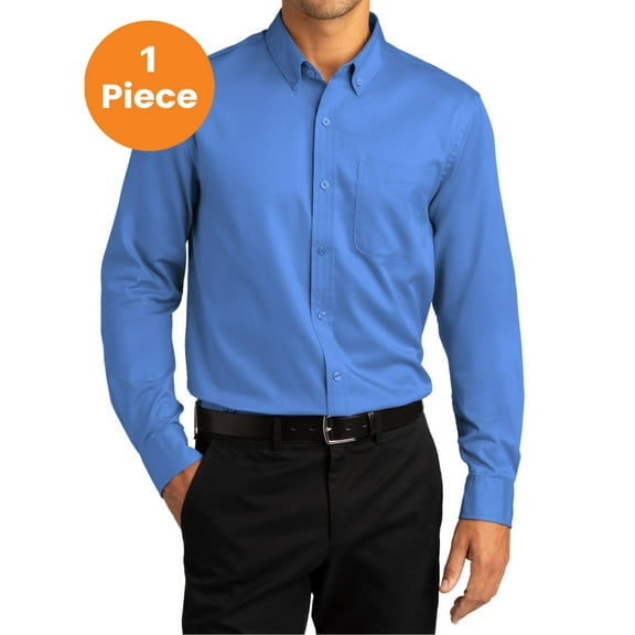 Port Authority W808 Long Sleeve SuperPro React Twill Shirt, True Royal, S, Mens Casual Button Down Shirts