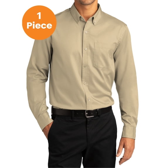 Port Authority W808 Long Sleeve SuperPro React Twill Shirt, Ultramarine Blue, M, Mens Casual Button Down Shirts