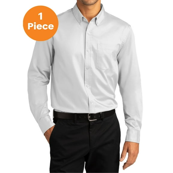 Port Authority W808 Long Sleeve SuperPro React Twill Shirt, White, L, Mens Casual Button Down Shirts
