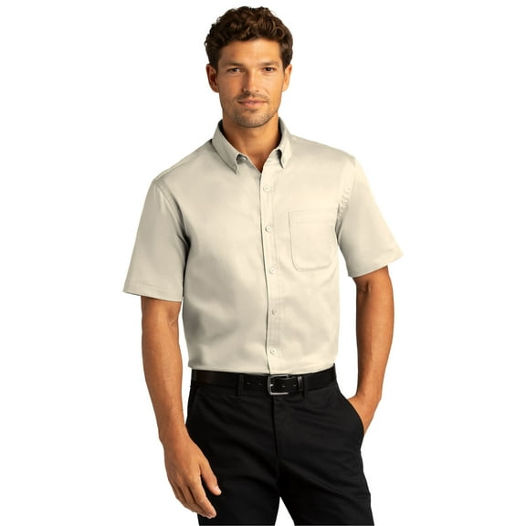Port Authority W809 Short Sleeve React Twill Shirt, Mens Casual Button Down Shirts