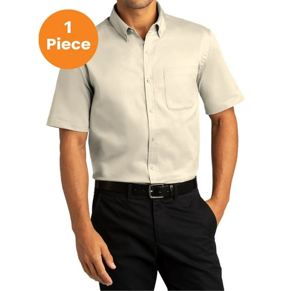 Port Authority W809 Short Sleeve SuperPro React Twill Shirt, Deep Black, 4XL, Mens Casual Button Down Shirts