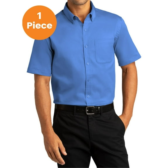 Port Authority W809 Short Sleeve SuperPro React Twill Shirt, True Royal, XS, Men'a Dress Shirt
