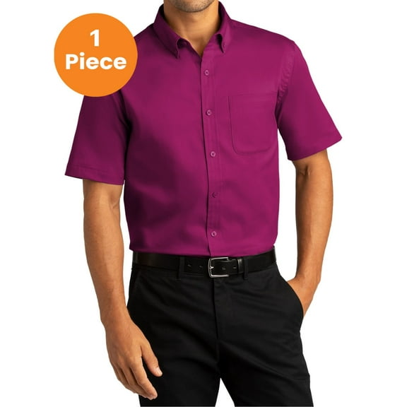 Port Authority W809 Short Sleeve SuperPro React Twill Shirt, White, 4XL, Mens Casual Button Down Shirts