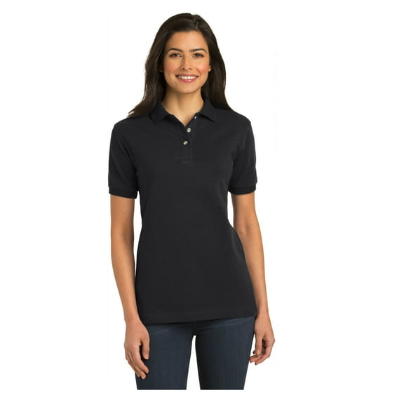 Port Authority Women's Heavyweight Cotton Pique Classic Fit Polo Shirt Black Medium