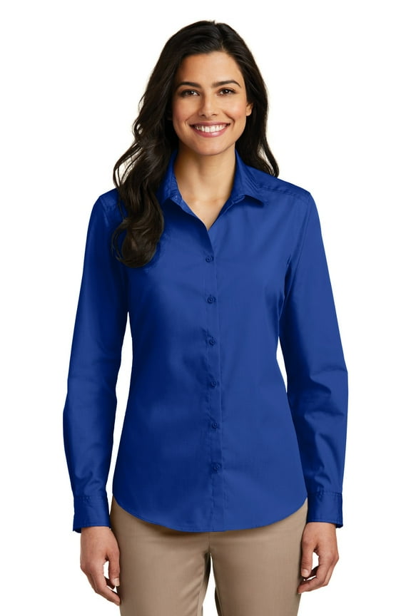 Women's Long Sleeve Carefree Poplin Shirt, True Royal, X-Large