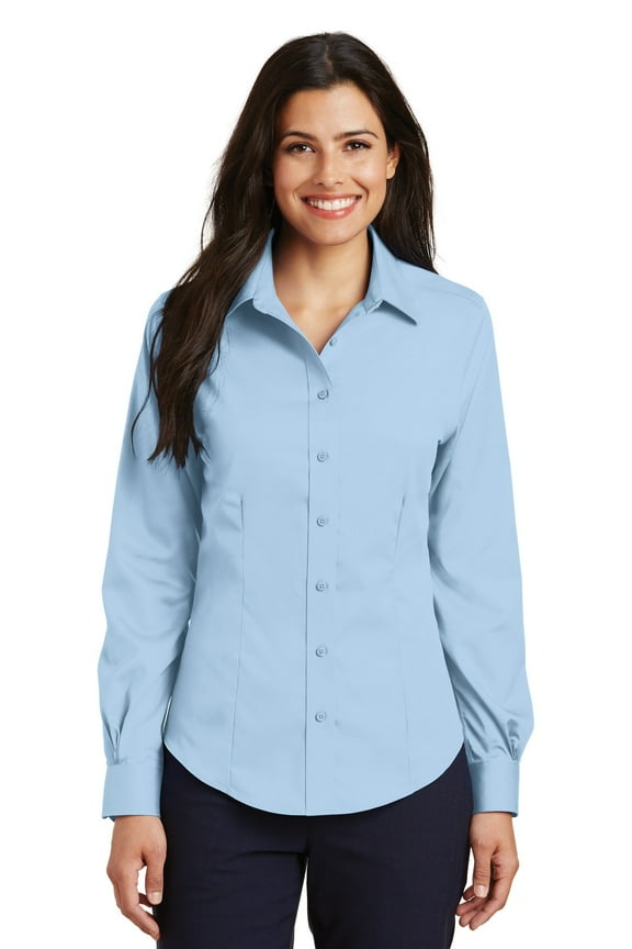 Women's Long Sleeve Non Iron Twill Shirt-Sky Blue-2X