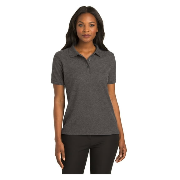 Port Authority Women's Short Sleeve Silk Touch Classic Polo Shirt Charcoal Heather Grey 2X-Large