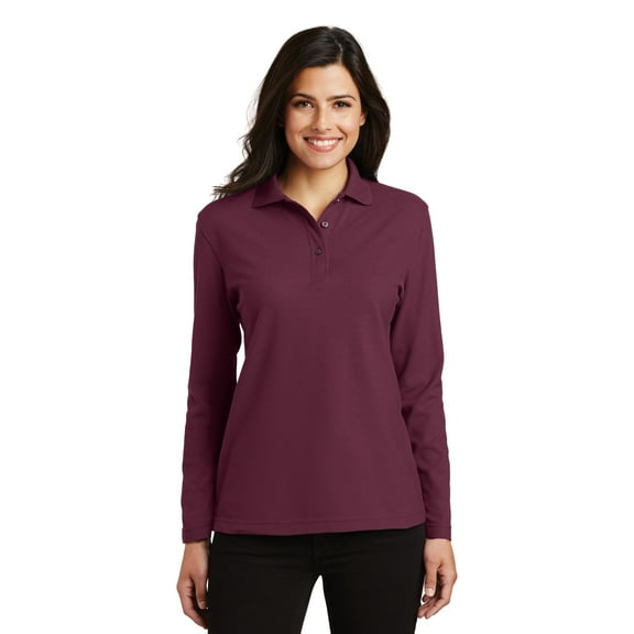 Port Authority Ladies Long Sleeve Silk Touch Polo-2XL (Burgundy)
