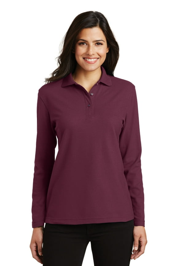 Ladies Long Sleeve Silk Touch Polo-2XL (Burgundy)