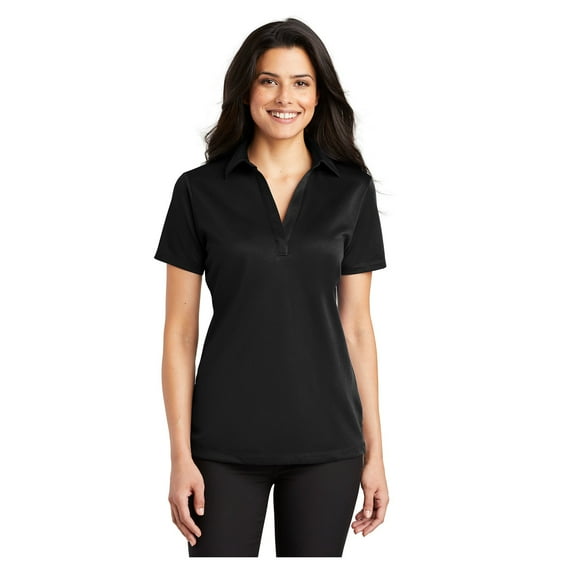 Port Authority Women's Silk Touch Performance Polo Moisture Wicking Shirt Black Medium