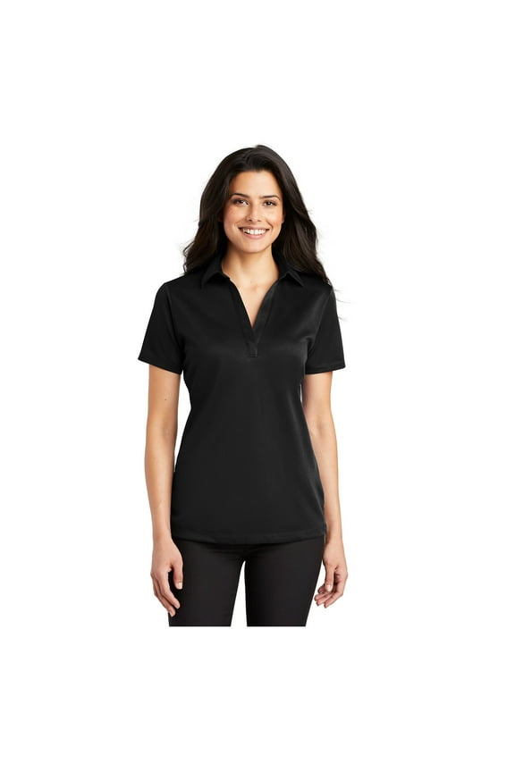 Women's Silk Touch Performance Polo Moisture Wicking Shirt Black Medium