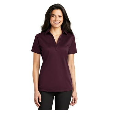 Port Authority Women's Silk Touch Performance Polo Moisture Wicking Shirt Maroon Large
