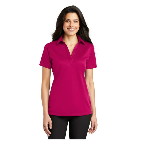 Port Authority Women's Silk Touch Performance Polo Moisture Wicking Shirt Pink Raspberry Small