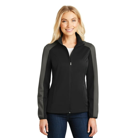 Port Authority Womens Active Colorblock Soft Shell Jacket L718 X-Small Deep Black/Grey Steel