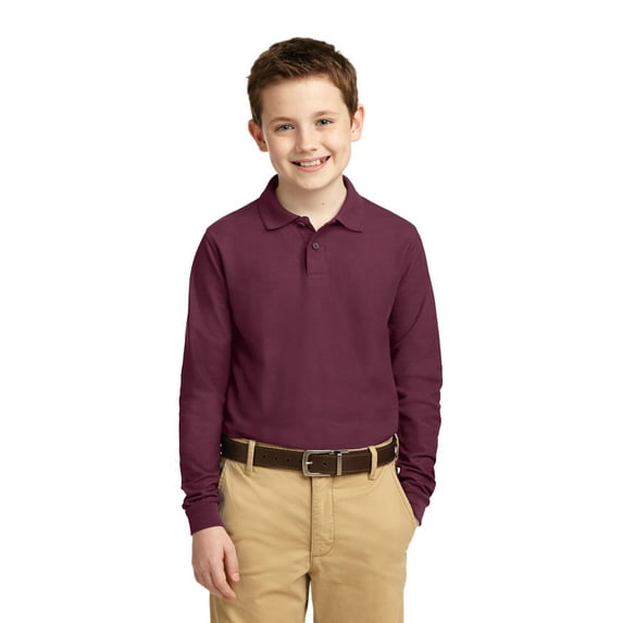 Port Authority Youth Long Sleeve Silk Touch Polo-L (Burgundy)