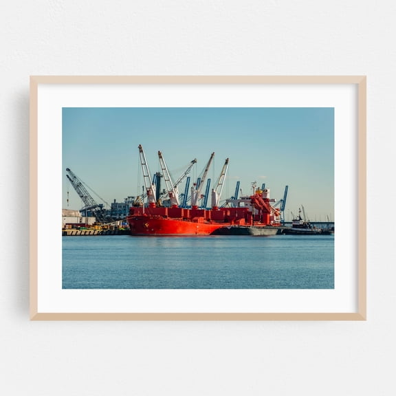 Port of Baltimore in the Evening - Baltimore Maryland Photography Harbor Port Maritime Industrial Nautical Seascape Boat Oak Framed Wall Art Print 16 x 24 inches