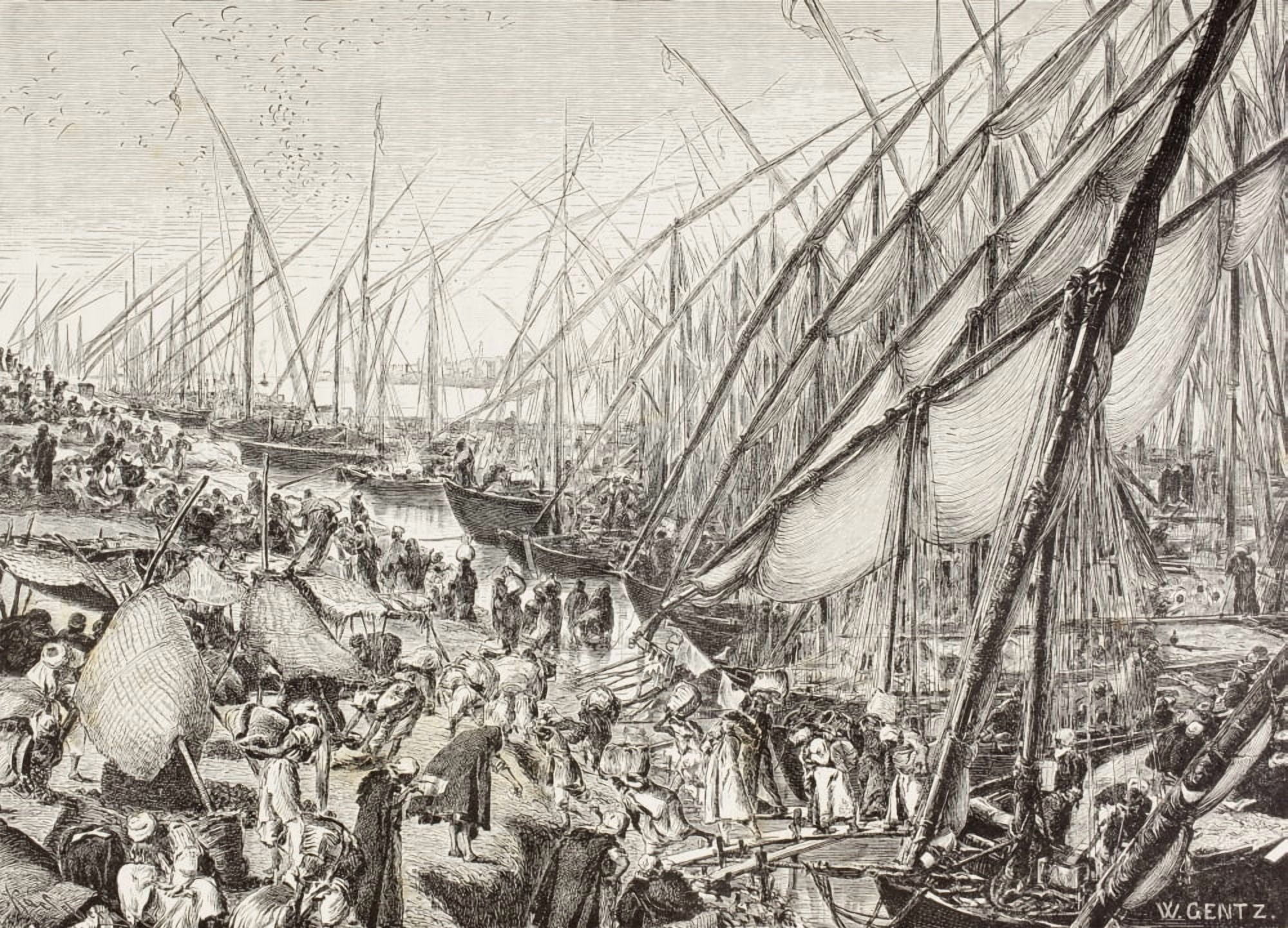 Port In The Boulaq District Of Cairo Egypt In The 19Th Century From El Mundo Ilustrado Published Barcelona 1880 Canvas Art - Ken Welsh Design Pics (17 x 12)