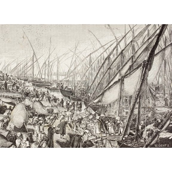 Port In The Boulaq District Of Cairo Egypt In The 19Th Century From El Mundo Ilustrado Published Barcelona 1880 Canvas Art - Ken Welsh Design Pics (17 x 12)