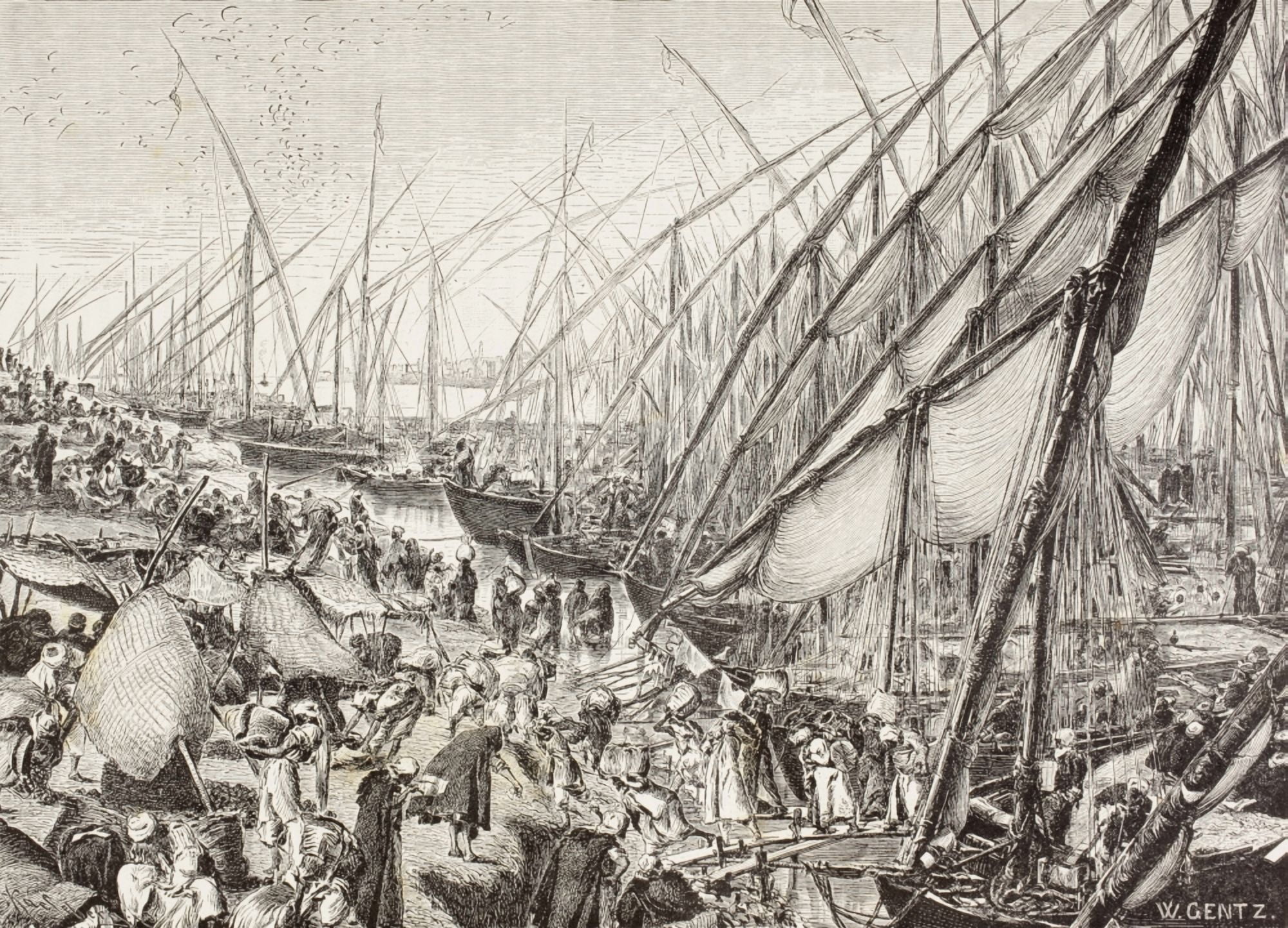 Port In The Boulaq District Of Cairo Egypt In The 19Th Century From El Mundo Ilustrado Published Barcelona 1880 Canvas Art - Ken Welsh Design Pics (34 x 24)
