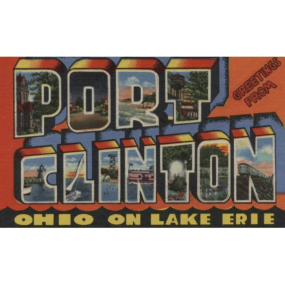 Port Clinton, Ohio, Lake Erie, Large Letter Scenes, Vintage Halftone (12x18 Wall Art Poster, Room Decor)