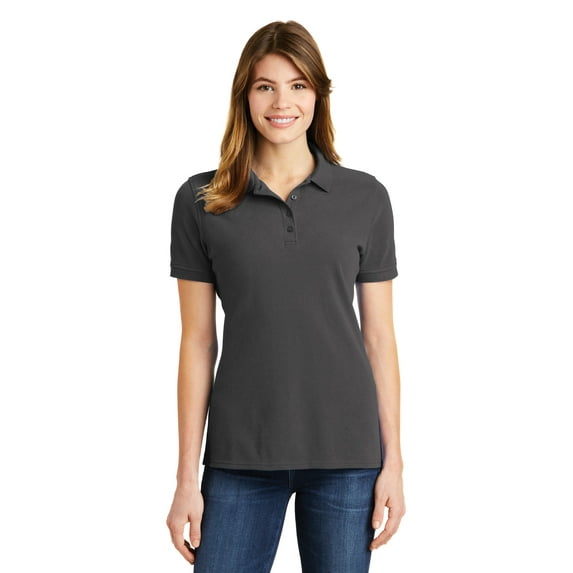 Port & Co Adult Female Women Plain Short Sleeves Polo Charcoal Medium