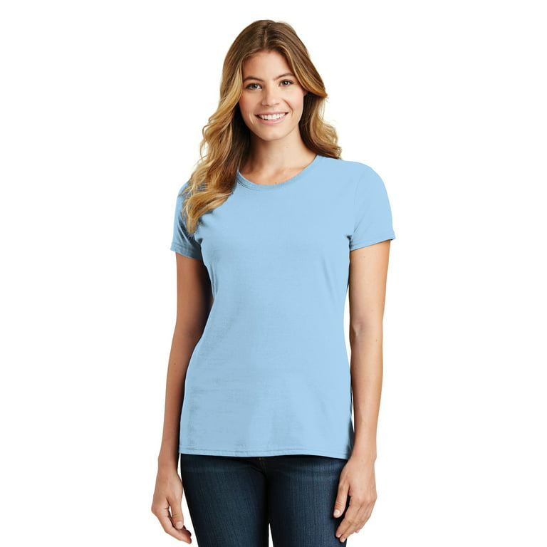 Port & Co Adult Female Women Plain Short Sleeves T-Shirt Light Blue Medium