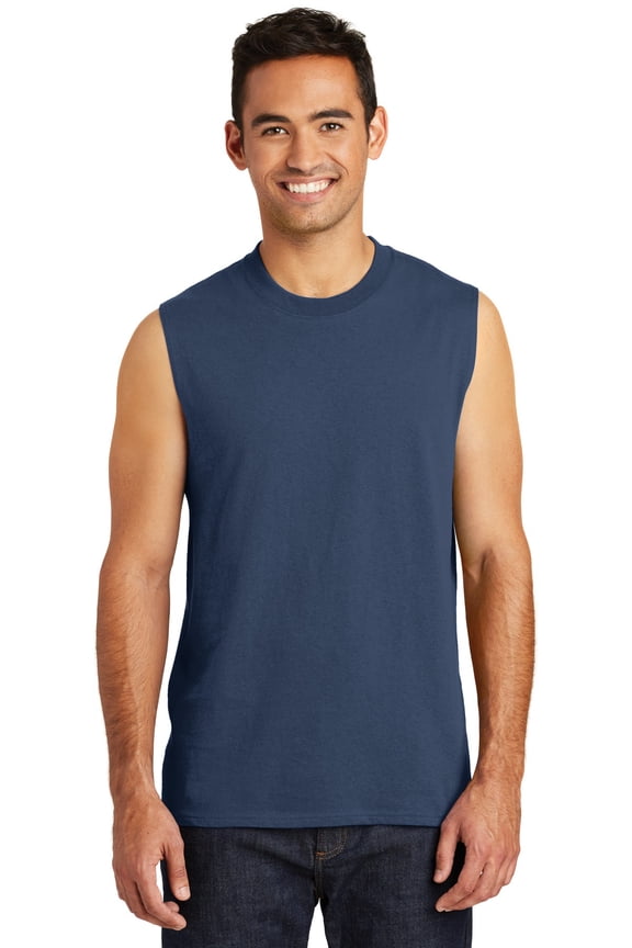 Adult Male Men Crew Neck Heather sleeveless T-Shirt Navy 4X-Large