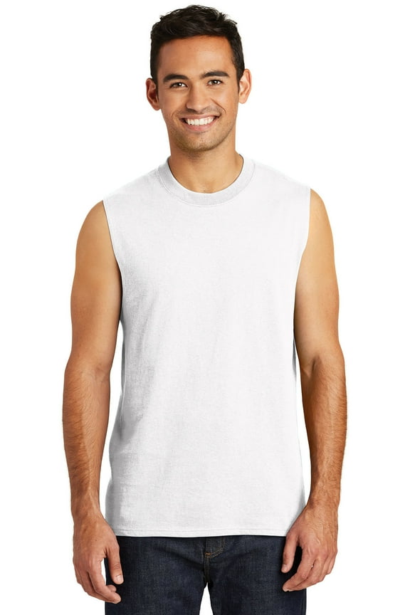 Adult Male Men Crew Neck Heather sleeveless T-Shirt White Medium