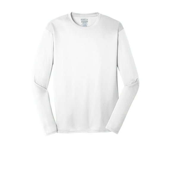 Port & Co Adult Male Men Crew Neck Plain Long Sleeves T-Shirt White Small