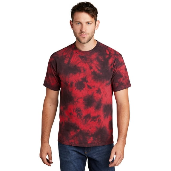 Port & Co Adult Male Men Dye Short Sleeves T-Shirt Black/Red Small
