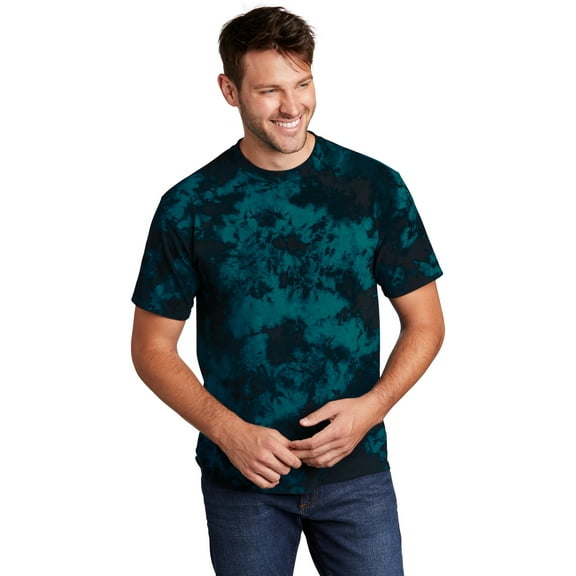 Port & Co Adult Male Men Dye Short Sleeves T-Shirt Black/Teal Small