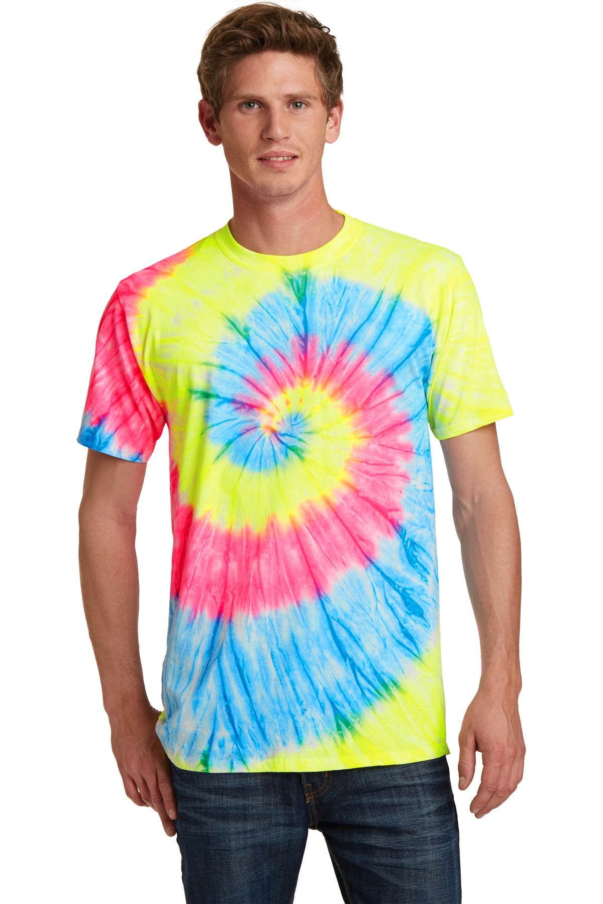 Port & Co Adult Male Men Dye Short Sleeves T-Shirt Neon Rainbow 3X